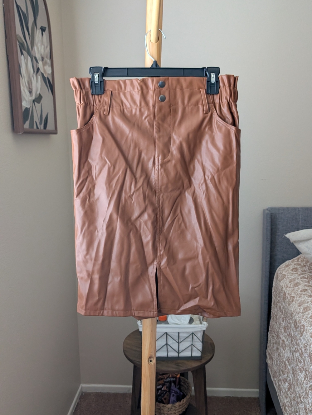 Crewcuts Faux Leather Paperbag Waist Pencil Skirt - Tan